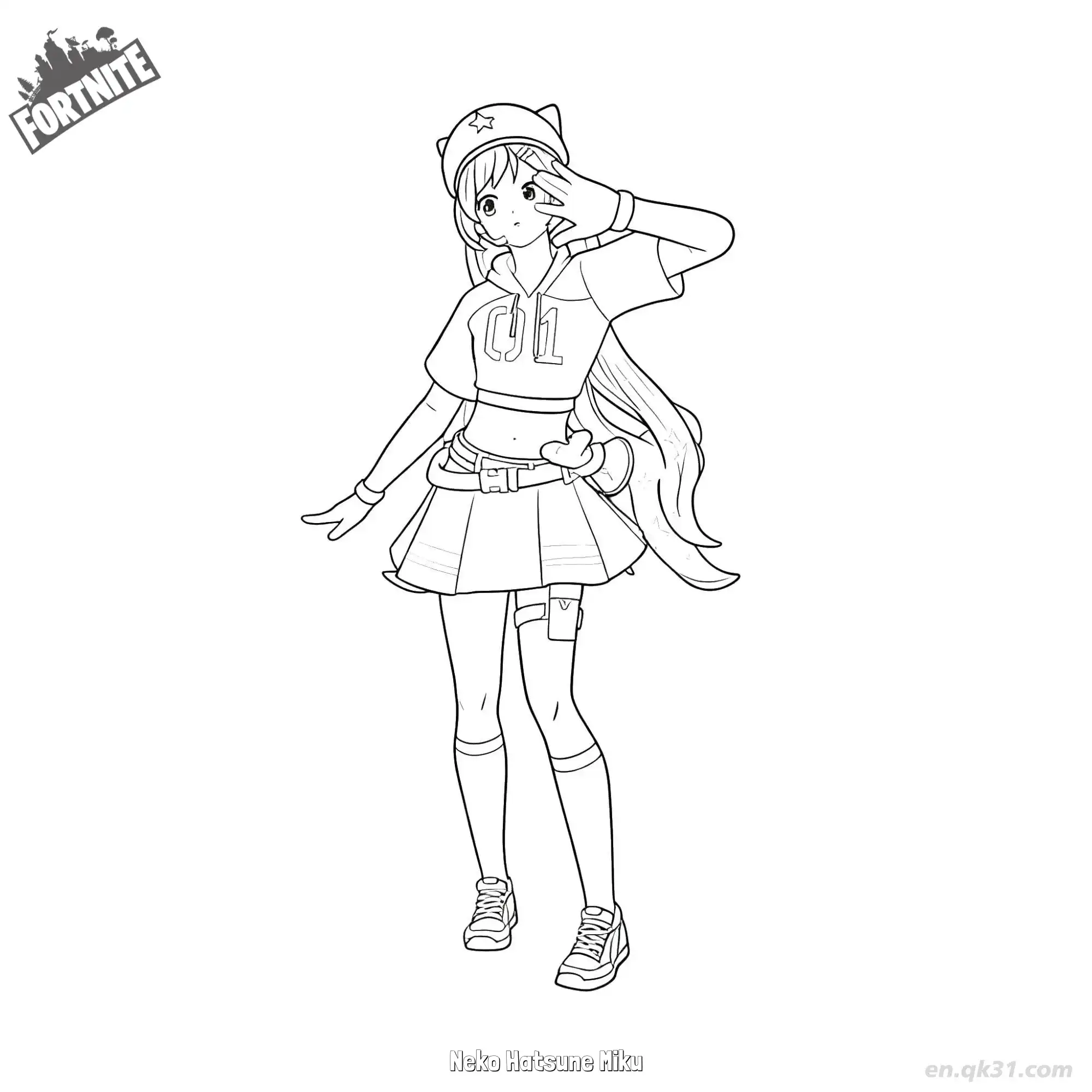 免费 猫耳初音未来 02简笔画 素描 涂鸦 - 免费可打印堡垒之夜 下载PDF 简笔画涂色页